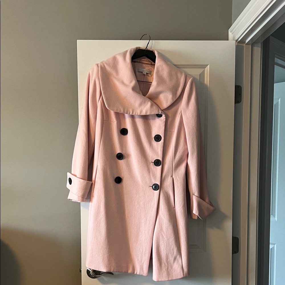 New York & Company Pink Double-Breasted Trench Coat